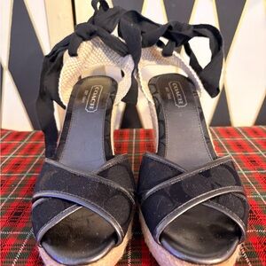 Coach Black Espadrille Wedges with Ribbon Tie